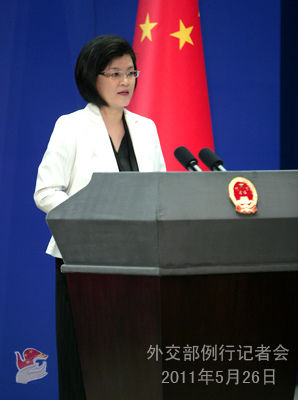 2011年5月26日，外交部發言人姜瑜主持例行記者會。