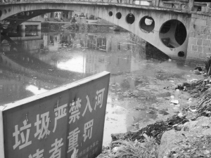 　　河道上漂浮著許多垃圾，發出陣陣惡臭。