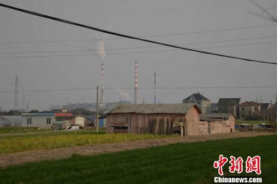 圖為：金橋村附近的化工區煙囪冒著濃煙。 村民提供 攝